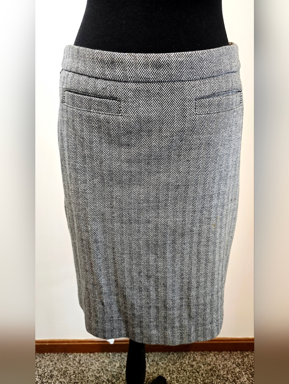 Talbots Herringbone Pencil Skirt Petite 6 Gray Work Office Career